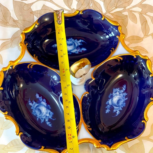 VTG Chechoslovakia Cobalt Blue Gold 3 Sections Porcelain Bowl / Plate  With Hand - Picture 4 of 7